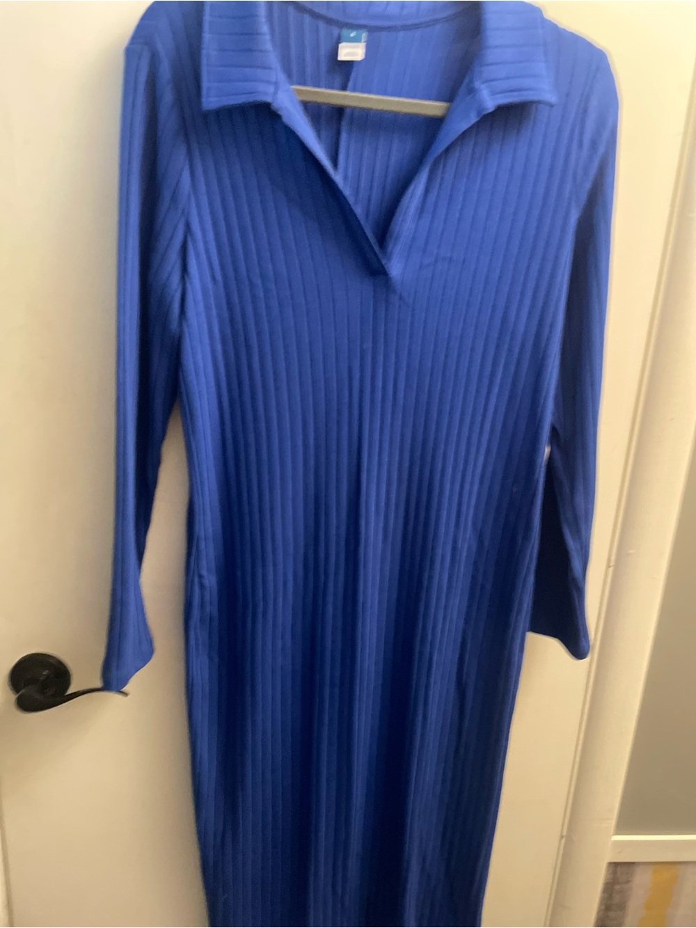 Old Navy Royal Blue Ribbed Polo-Style Long Sleeve Dress